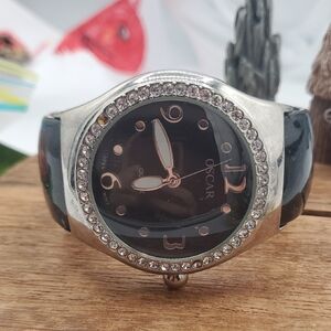 Oscar Black and Silver Watch with Crystal Accents Missing One Stone B3311